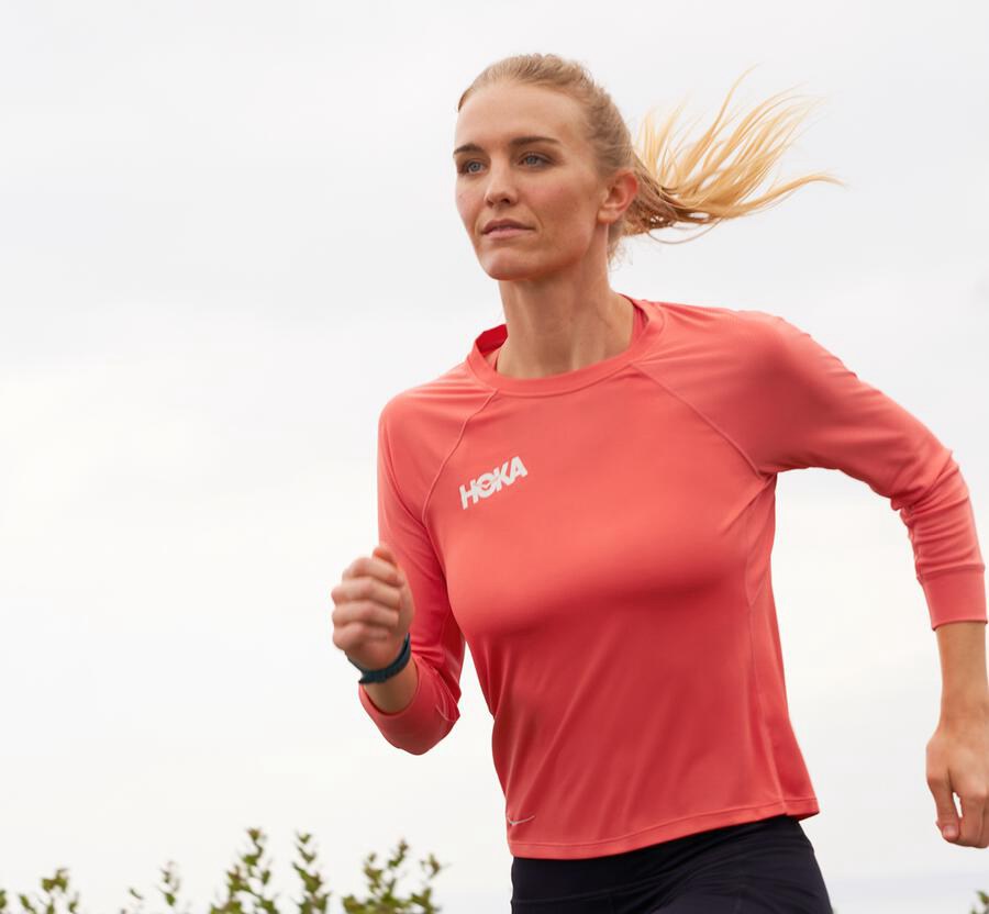 Hoka One One Tops Womens Orange - Performance 3/4 Sleeve - 02875AMND